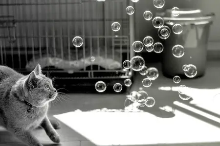 Cat Playing with Bubbles